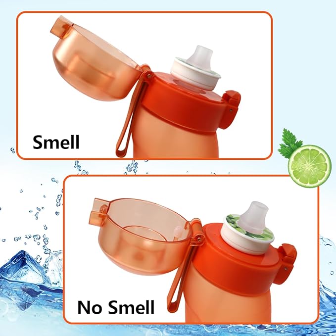 Water Bottle with Flavor Pods 21.9 Oz/650ml Fruit Fragrance Water Bottle Recyclable Sports Air Water Cup Scented Pods for Outdoor (Orange)