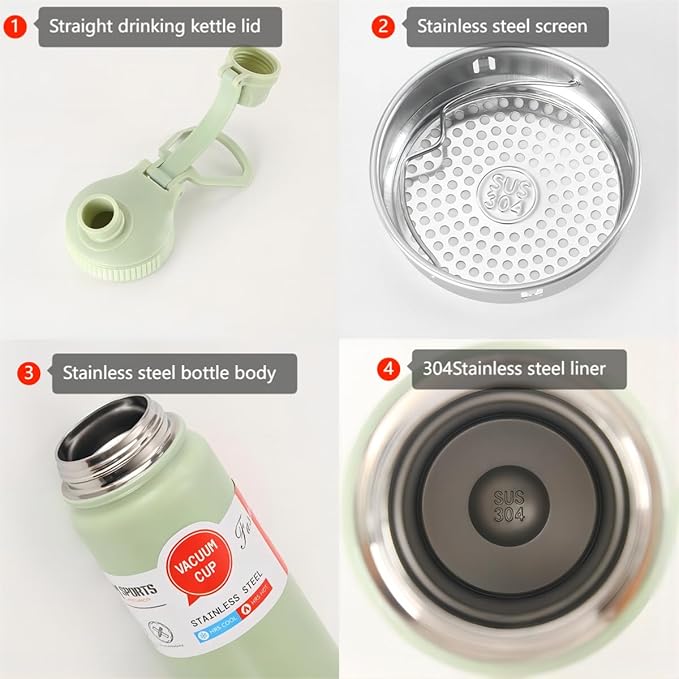 Gerrit 27 oz Insulated Vacuum Stainless Steel Water Bottle With Straight Drink Lid, Easy To Carry (White), Large capacity, carnification, YP234