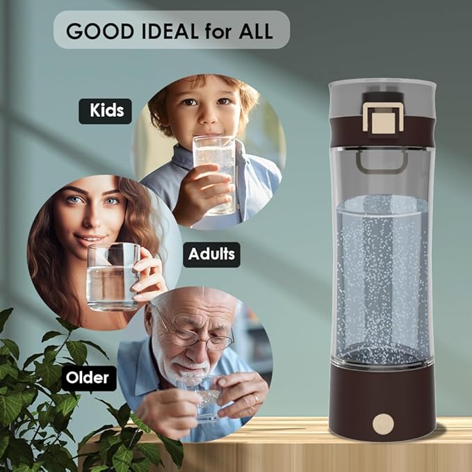 Hydrogen Water Bottle Hydrogen Alkaline Water Generator Ionizer Tritan Hydrogen Rich Water Maker Machine Rechargeable and Portable with SPE and PEM Technology 17Fl oz Tawny