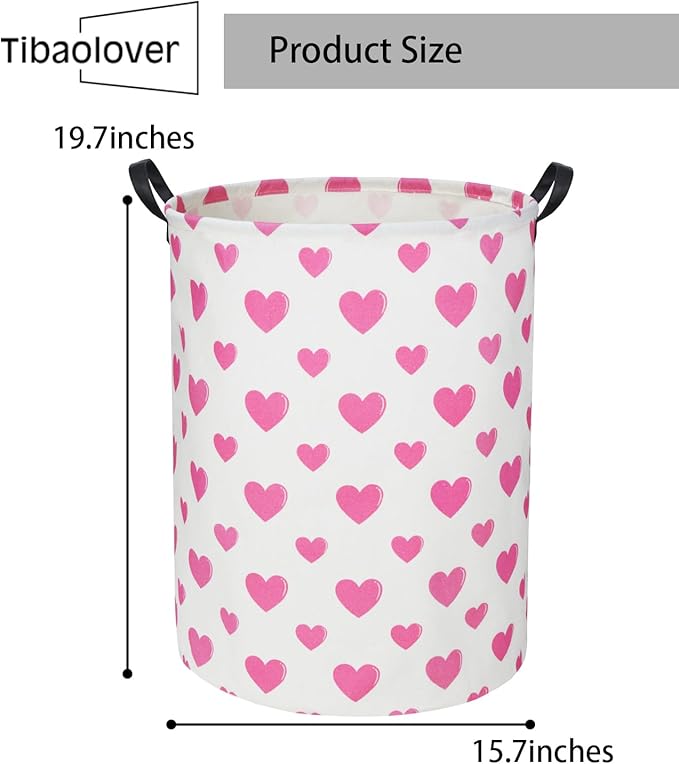 Pink Heart Kids Laundry Basket Baby Hamper Pink Heart Toy Storage Bin for Boys Room Decor Baby Nursery Hamper Gift Baskets for Bedroom Bathroom(Pink Heart)