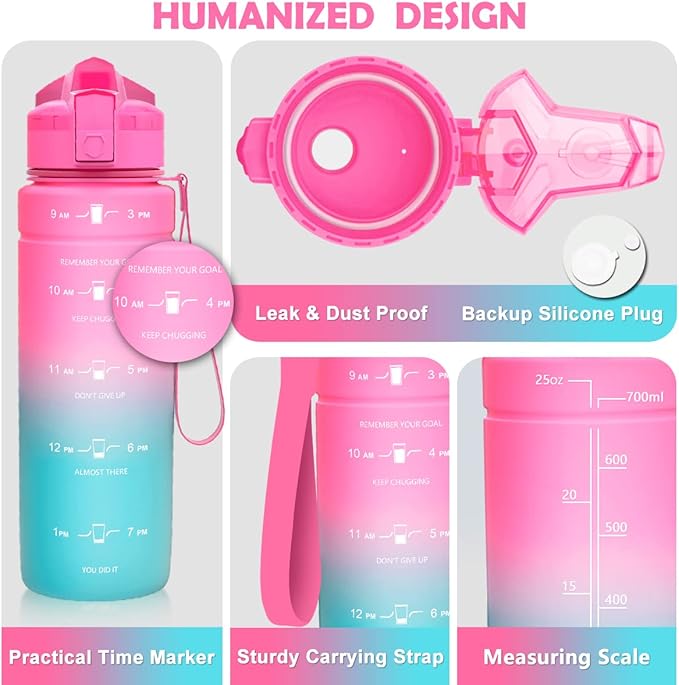 ZOUNICH Tritan BPA Free Water Bottle with Time Marker - 32oz/24oz/17oz Leakproof Motivational Sports Water Bottles to Ensure You Drink Enough Water Throughout The Day for Fitness and Outdoor Activity