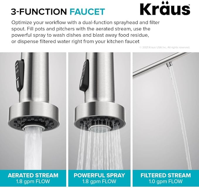 KRAUS Bolden 2-in-1 Commercial Style Pull-Down Single Handle Water Filter Kitchen Faucet for Water Filtration System in Chrome, KFF-1610CH