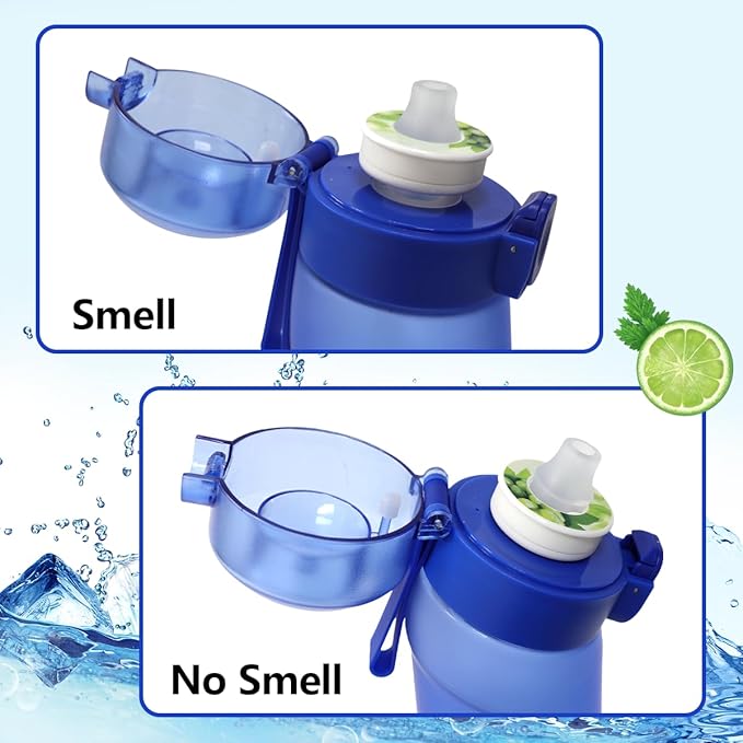 Water Bottle with Flavor Pods 21.9 Oz/650ml Fruit Fragrance Water Bottle Recyclable Sports Air Water Cup Scented Pods for Outdoor (Deep Blue)