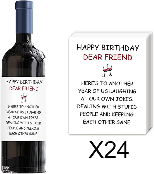 24Pcs Funny Happy Birthday Wine Bottle Labels, Dear Friend Wine Bottle Stickers, Self-adhesive Grape Wine Labels, Suitable For Both Men And Women, Birthday Decoration, Birthday Gift