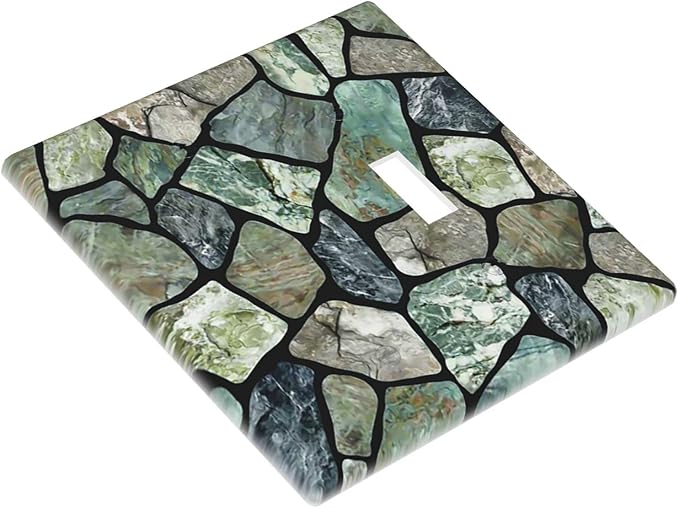 Green Stone Texture Combo Single Blank 1 Single Toggle Light Switch Wall Plate Cover Decorative 2-Gang for Electrical Room Bathroom Bedroom Home Kitchen One Receptacle 4.5" x 4.6"