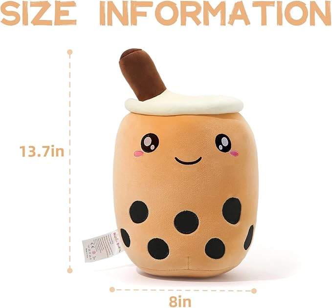 Niuniu Daddy Boba Plush 13.7in Large Kawaii Plushies Bubble Tea Cute Squishy Pillow Soft Brown Milk Tea Stuffed Animal for Kids/Girls/Boys