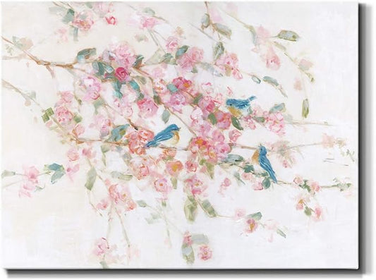 Renditions Gallery Canvas Nature Wall Art Modern Paintings & Prints Decor Romantic Blossomed Bluebirds Abstract Botanical Wall Hanging Artwork for Bedroom Office Kitchen - 24"x36" LT33