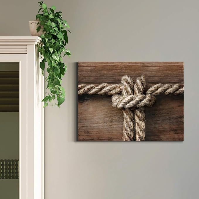 Renditions Gallery Canvas Nautical Wall Art Modern Decorations Paintings Rope Closeup Knot Abstract Vibrant Wooden Maritime Sailor Artwork Prints for Bedroom Office Kitchen - 8"x12" LT33