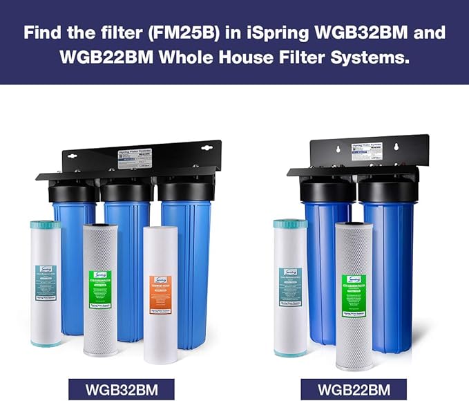 iSpring Whole House Water Filter Cartridge Bundle, Iron & Manganese Reducing Filter and CTO Carbon Block Replacement Cartridge, Models FM25B and FC25B