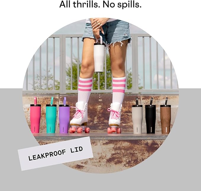 Corkcicle Go Cup XL Insulated Tumbler with Lid and Straw, River Rock, 30 oz – Reusable Water Bottle Keeps Beverages Cold for 12hrs – Cupholder Friendly Tumbler, Leak-Proof Design