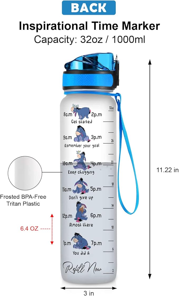 Stop Slacking Drink Your Water 32 Oz Water Bottle, 1 Litre Water Bottle With Time Marker, Donkey Motivational Insulated Water Bottle, Cute Gifts For Girls