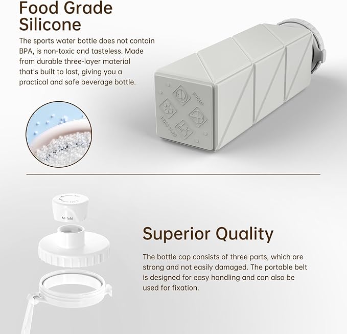 Travel Water Bottle Collapsible,Leakproof BPA-Free Silicone Foldable Water Bottle for Travel Gym,Hiking, Sports, Camping,Biking,Lightweight 21oz Portable,Reusable Collapsible Water Bottle 610ml