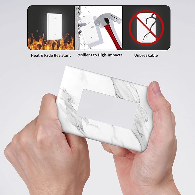 Marble Grey Wall Plate Decorative Light Switch Cover 1-Gang Single Rocker Faceplate fo Bathroom Farmhouser Kitchen Bedroom White