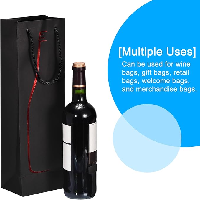 uxcell Wine Bags, 1pcs Black Red 5 x 4 x 15 In Wine Gift Bags with Rope Handles Paper Wine Tote Bag for Wedding Birthday Christmas Party Supplies
