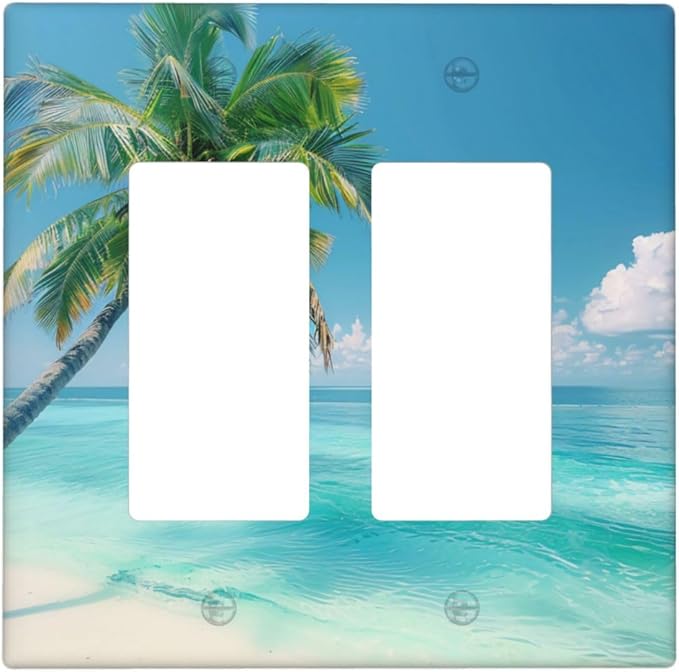 Beach Palm Tree Funny Plastic Wall Plate Decorative Double Rocker Light Switch Cover For Women Girls Bedroom Kitchen Living Room