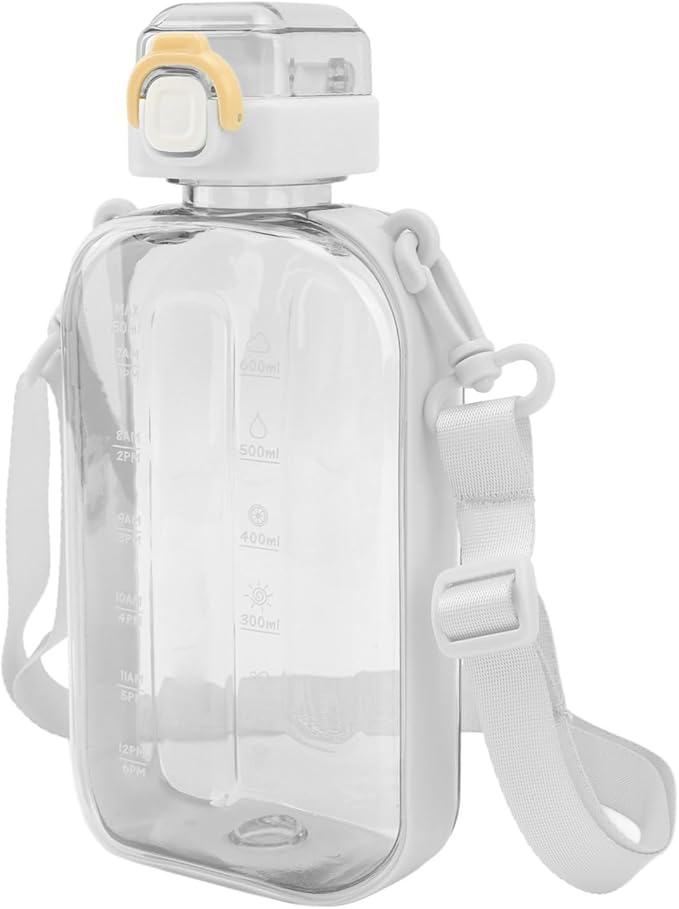 Motivational Water Kettle, Large Capacity 750ml Water Bottle Wide Mouth Silicone Straw Beautiful Appearance for Hiking (White)