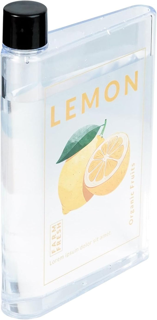 Flat Water Bottle 420ml,Plastic Portable Flat Water Bottle for Purse,Square Water Bottle Flat for Sports Gym Fitness Outdoor,Lemon