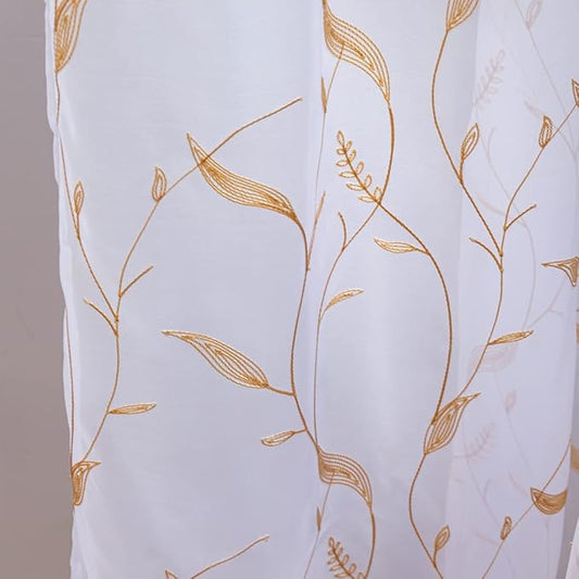 Windows Sheer Curtains Embroider Yellow Leaf 72 Inches Length 2 Panels Voile Light Filtering Sheer Curtains Panel Basic Rod Pocket for Bedroom Living Room Children Room