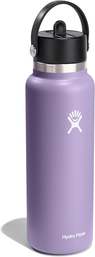 HYDRO FLASK Wide Mouth vacuum insulated stainless steel water bottle with leakproof closeable straw lid for cold water drinks, sports, travel, car and school