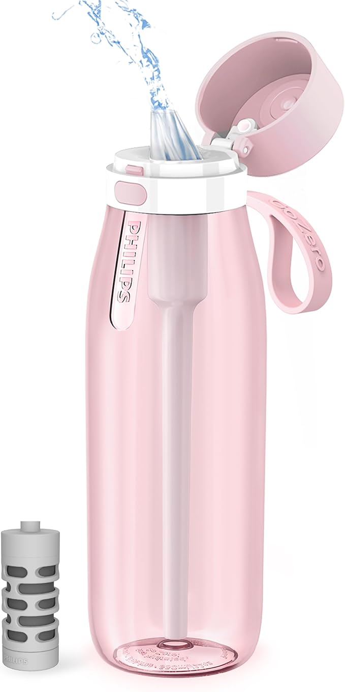 PHILIPS Filtered Water Bottle 22 Oz/36 Oz with Philips GoZero Everyday Water Filter, BPA-Free Tritan Plastic, Purify Tap Water Into Healthy Drinking Tasting Water