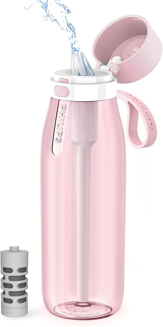 PHILIPS Filtered Water Bottle 22 Oz/36 Oz with Philips GoZero Everyday Water Filter, BPA-Free Tritan Plastic, Purify Tap Water Into Healthy Drinking Tasting Water