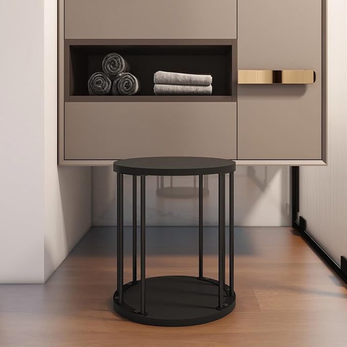 HDANI Small Round Wooden Step Stool for Kids Adults, 300lbs Load Capacity Garden Stool, Non-Slip Small Stool for Plant Stand, Kitchen, Bathroom and Bedroom, Black