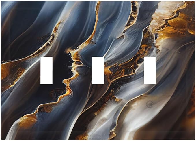 Gradient Abstract Ripple Blue Gold Marble Printed 3 Gang Light Switch Covers Triple Toggle Wall Plate Decorative Switchplate Electrical Faceplate for Kitchen Bathroom Bedroom Decor