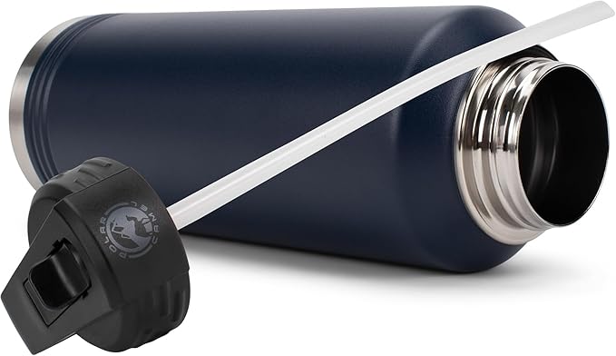 Elanze Designs Dog Dad Pawprint Navy Blue 32 ounce Stainless Steel Water Bottle With Straw