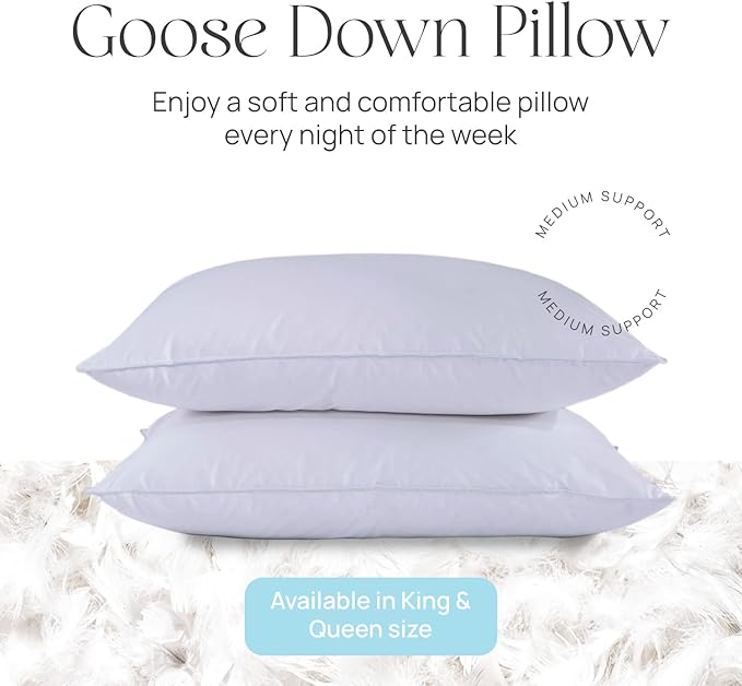 East Coast Bedding Pure Dream Firm Pillow - King Pillows Medium Support, King Size 20x36 Inch Goose Feather Down Pillows, 100% Cotton Shell, Set of 2