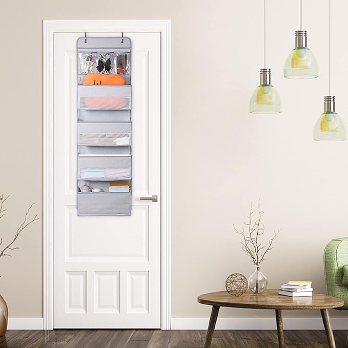 Univivi Door Hanging Organizer Nursery Closet Cabinet Over The Door Organizer with 4 Large Pockets and 3 Small PVC Pockets Door Storage for Cosmetics, Toys and Sundries