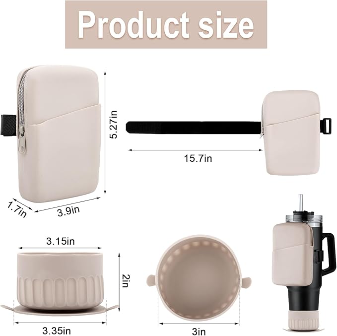 SAVITA Pouch Bag for Stanley Cup, Adjustable Water Bottle Pouch with Prevent from Skidding Cup Base Gym Water Bottle Pouch for Stanley Quencher Adventure 40oz & Stanley IceFlow 20oz 30oz