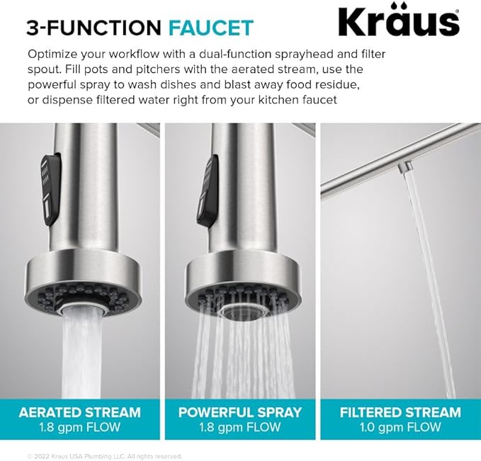 KRAUS Bolden 2-in-1 Commercial Style Pull-Down Single Handle Water Filter Kitchen Faucet for Reverse Osmosis or Water Filtration System in Brushed Brass, KFF-1610BB