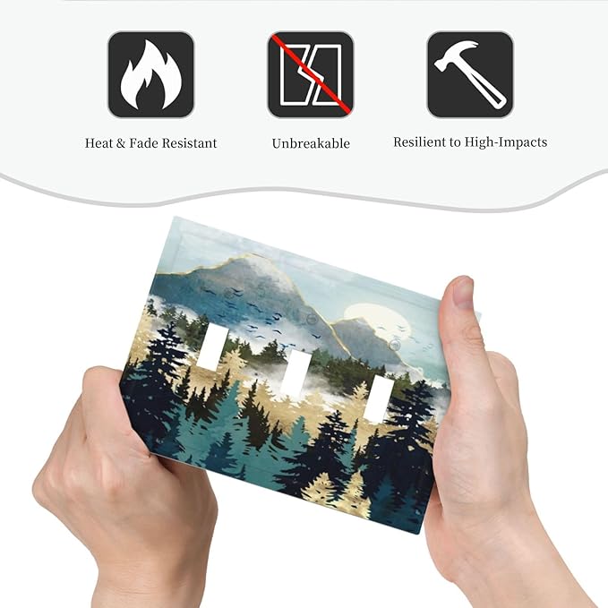 Boho Mountain Forest Abstract Sunset Sunrise Sun 3 Gang Light Switch Covers Triple Toggle Wall Plate Decorative Switchplate Electrical Faceplate for Country Bathroom Bedroom Decor