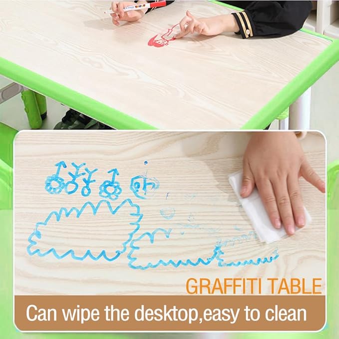 Kids Table and 6 Chair Set - Height Adjustable, Multifunctional Desk, Ergonomically Designed Chairs, Max 300lbs, for Ages 2-10, Classroom, Daycares, Home