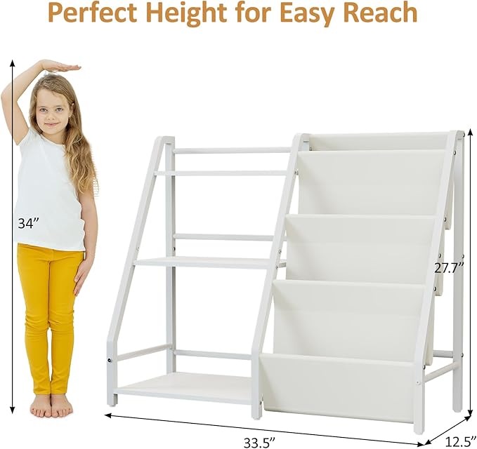 Kids Bookshelf and Toy Organizer, Book Shelf for Kids Rooms,2 in 1 Nursery Book Shelves, Toddler Bookshelf Montessori Bookshelf and Kids Book Shelf (White)