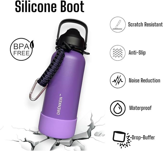 Water Bottle, Insulated water bottle, Stainless steel water bottle for kids men women Sports water bottle 32 oz Water bottle with straw Insulated Flask (Purple)