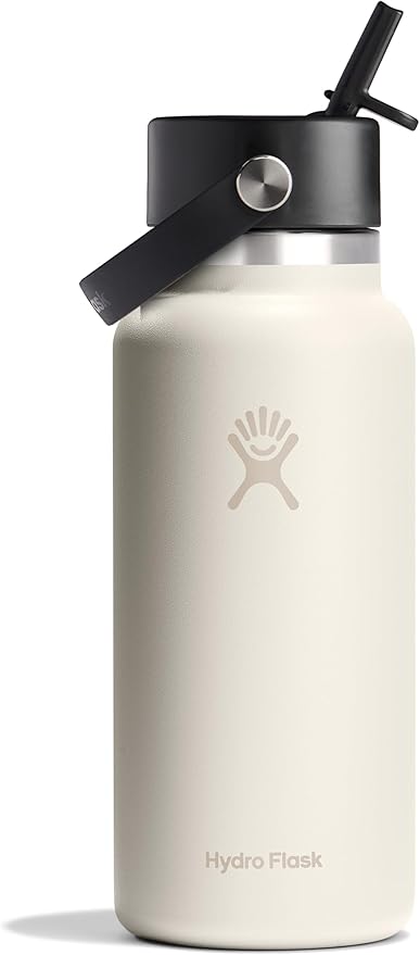 HYDRO FLASK Wide Mouth vacuum insulated stainless steel water bottle with leakproof closeable straw lid for cold water drinks, sports, travel, car and school