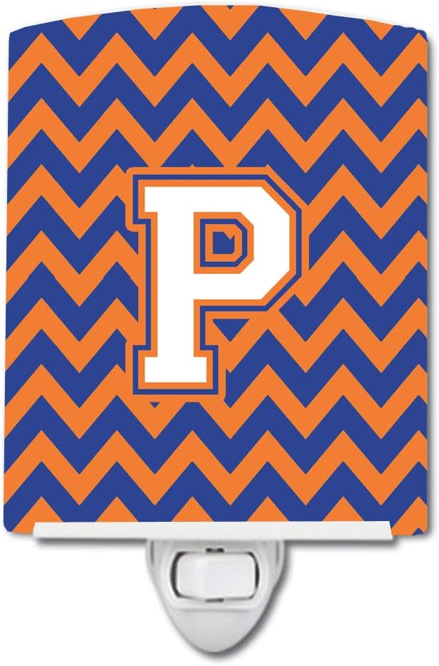Caroline's Treasures CJ1060-PCNL Letter P Chevron Blue and Orange #3 Ceramic Night Light Compact, UL-Certified, Ideal for Bedroom, Bathroom, Nursery, Hallway, Kitchen, 6x4x3, Multicolor