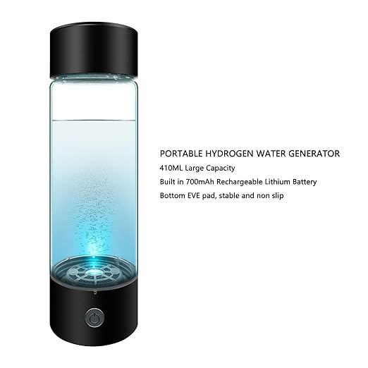 Hydrogen Water Generator, 410ml Rechargeable Portable Hydrogen Rich Water Bottle, Hydrogen Ions Maker Machine 1200‑1400ppb with Nasal Hose, Reducing Oxidative Stress