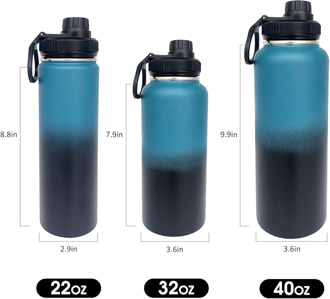 4pack 32 oz Insulated Water Bottle With Straw, Stainless Steel Sports Water Cup Flask with 2 Lids, Wide Mouth Travel Thermal Mug,Navy Black