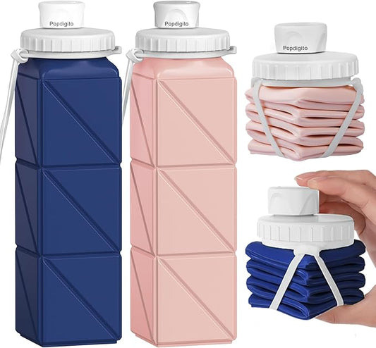 Collapsible Water Bottles 2 pack Travel Water Bottle Portable Hiking Water Bottle Leakproof Reusable BPA Free Silicone Water Bottles Durable Lightweight Bottle for Travel Camping Gym Sports