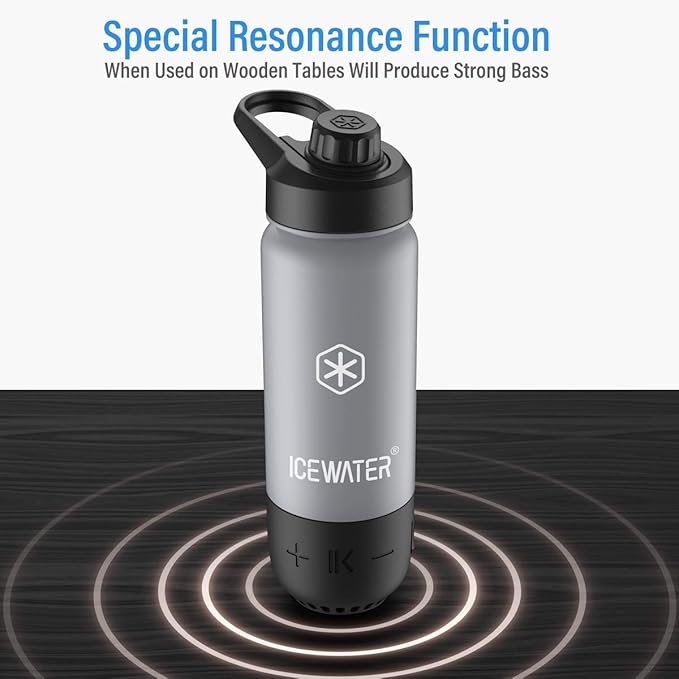 ICEWATER 3-in-1 Smart Water Bottle, Glows to Remind You to Keep Hydrated, Bluetooth Speaker & Dancing Lights, Plastic Water Bottle With Chug Lid, Great Birthday Gift (20 oz, Black)