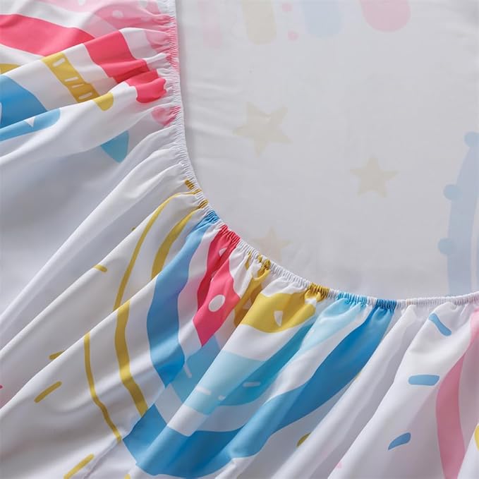 qjmiaofang Girls Rainbow Fitted Sheet Full Size Rainbow Sheets 4pieces Cartoon Cloud Bedding Set Girly Rainbow Bed Sheet Set Stars Sheet Set 1 Fitted Sheet 1 Flat Sheet 2 Pillowcase for Home