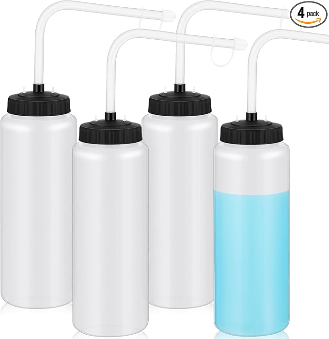 Domensi 4 Pack 1 Liter Sports Water Bottle W/Long Straw Hockey Lacrosse Water Bottle with Straw BPA Free Easy Squeeze Plastic Use W/Sport Helmet in Football Baseball Gym Yoga(Translucent)