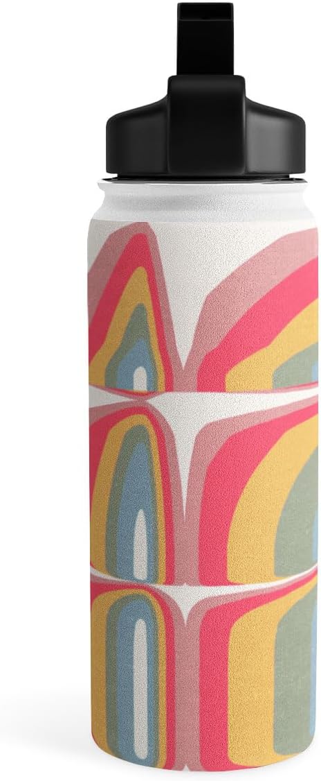 Deny Designs Water Bottle, Straw Lid 18 oz, Emanuela Carratoni Whimsical Rainbow