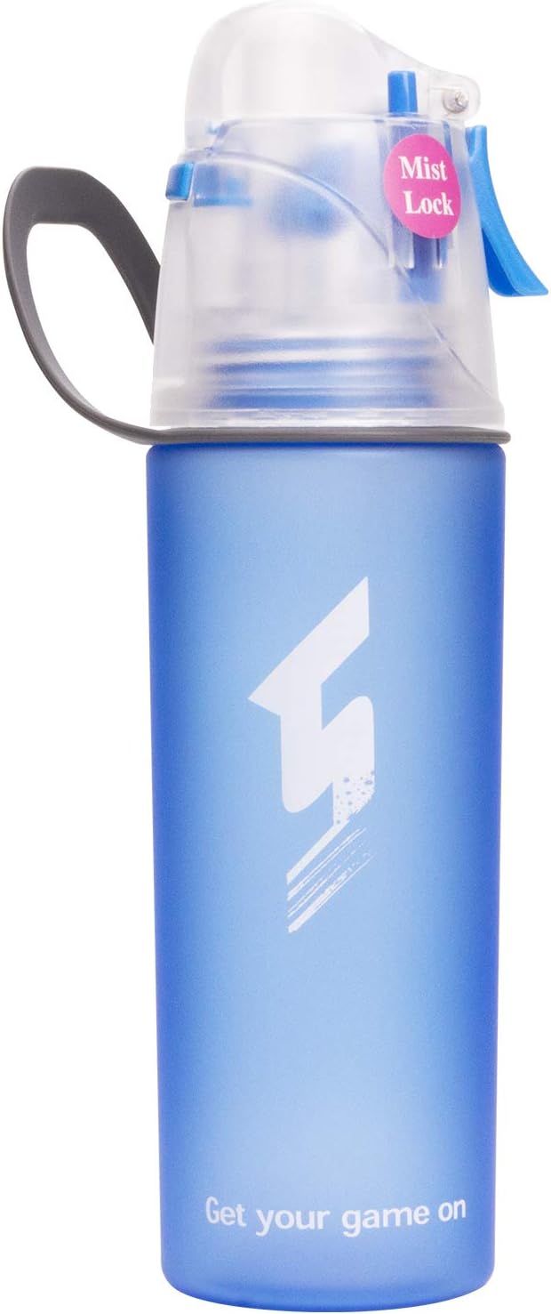 Misting Water Bottle, Spray Mist Sports Bottle for Outdoor Sport Hydration and Cooling Down, BPA-Free Misting Water Bottle with Unique Mist Lock Design (Blue-20oz)