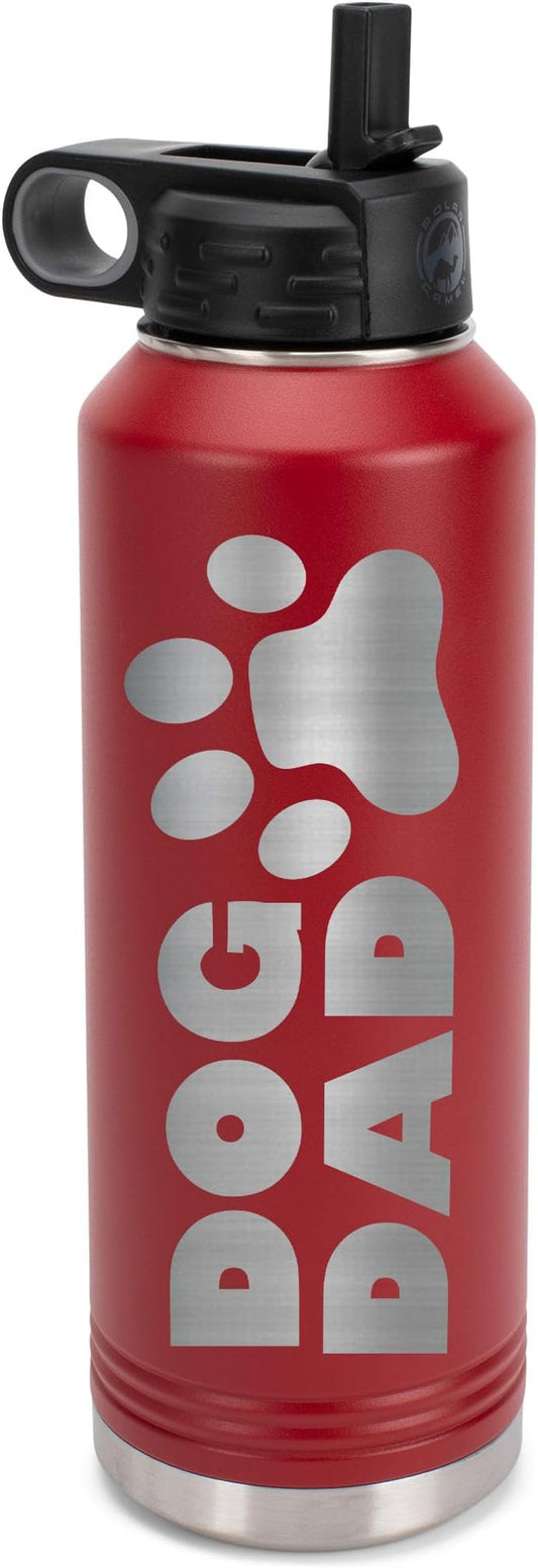 Elanze Designs Dog Dad Pawprint Red 32 ounce Stainless Steel Water Bottle With Straw