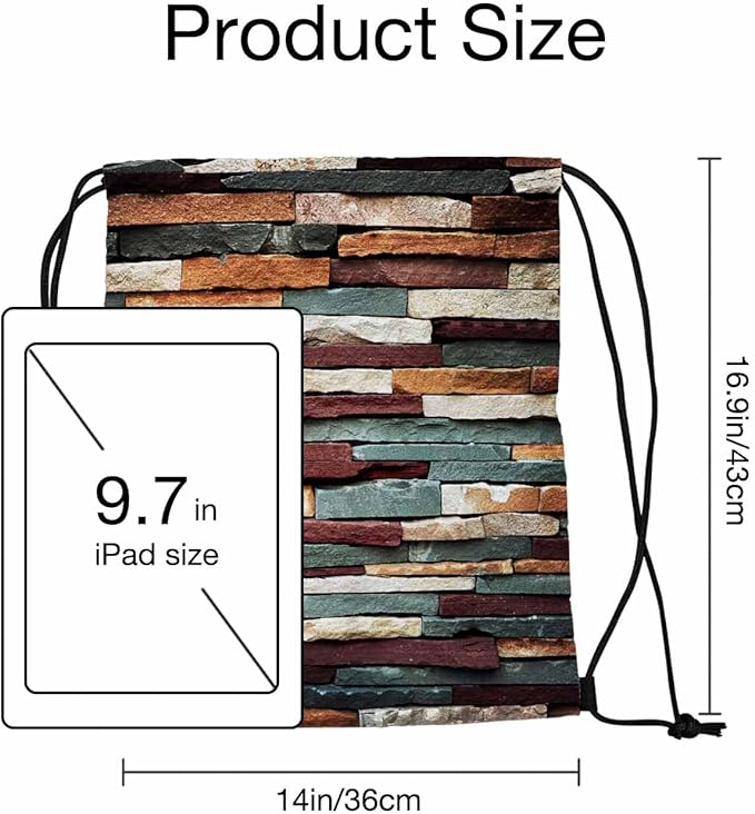 Colorful Stones Vintage Brick Wall Cladding Colorful Gym Backpack Lightweight Waterproof Sports Backpack Stroage Small Exercise Accessiors Water Bottle Change of Clothes Shoes Ball