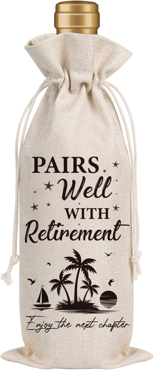 Retirement Gift Wine Bag - Retirement Gift Bags for Women Men Pairs Well With Retirement Wine Bags New Chapter Wine Gifts Bag Leaving Gifts for Retired Teacher Employees Friend Coworkers Boss