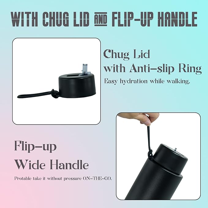 AGH 30oz Water Bottle - Double Wall Vacuum Insulated Stainless Steel Tumbler with Straw - Black